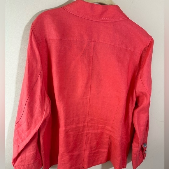 Kim Rogers 100% linen 3/4 sleeve coral pink women mother of pearl buttons jacket - Picture 2 of 6